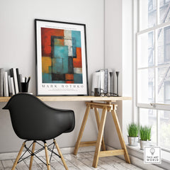 Rothko Style Modern Expressionist Painting Poster | Contemporary Wall Art displayed in a stylish home office.