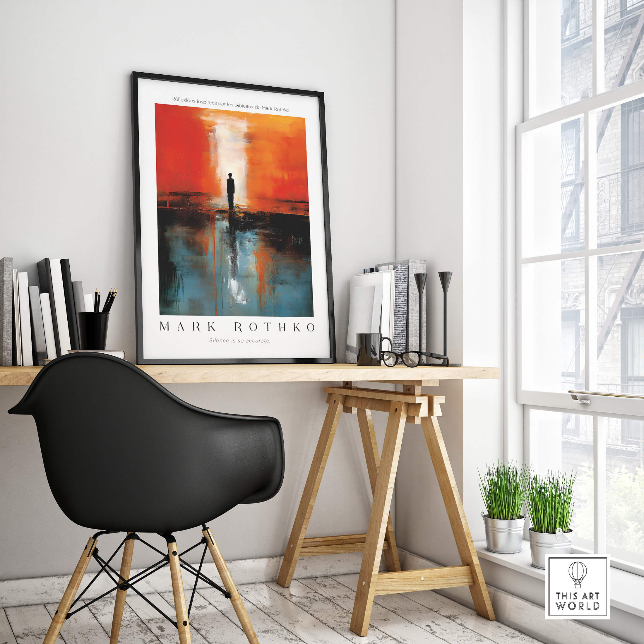 Rothko Style Minimalist Landscape Abstraction Print | Modern Wall Decor in a stylish workspace setting.