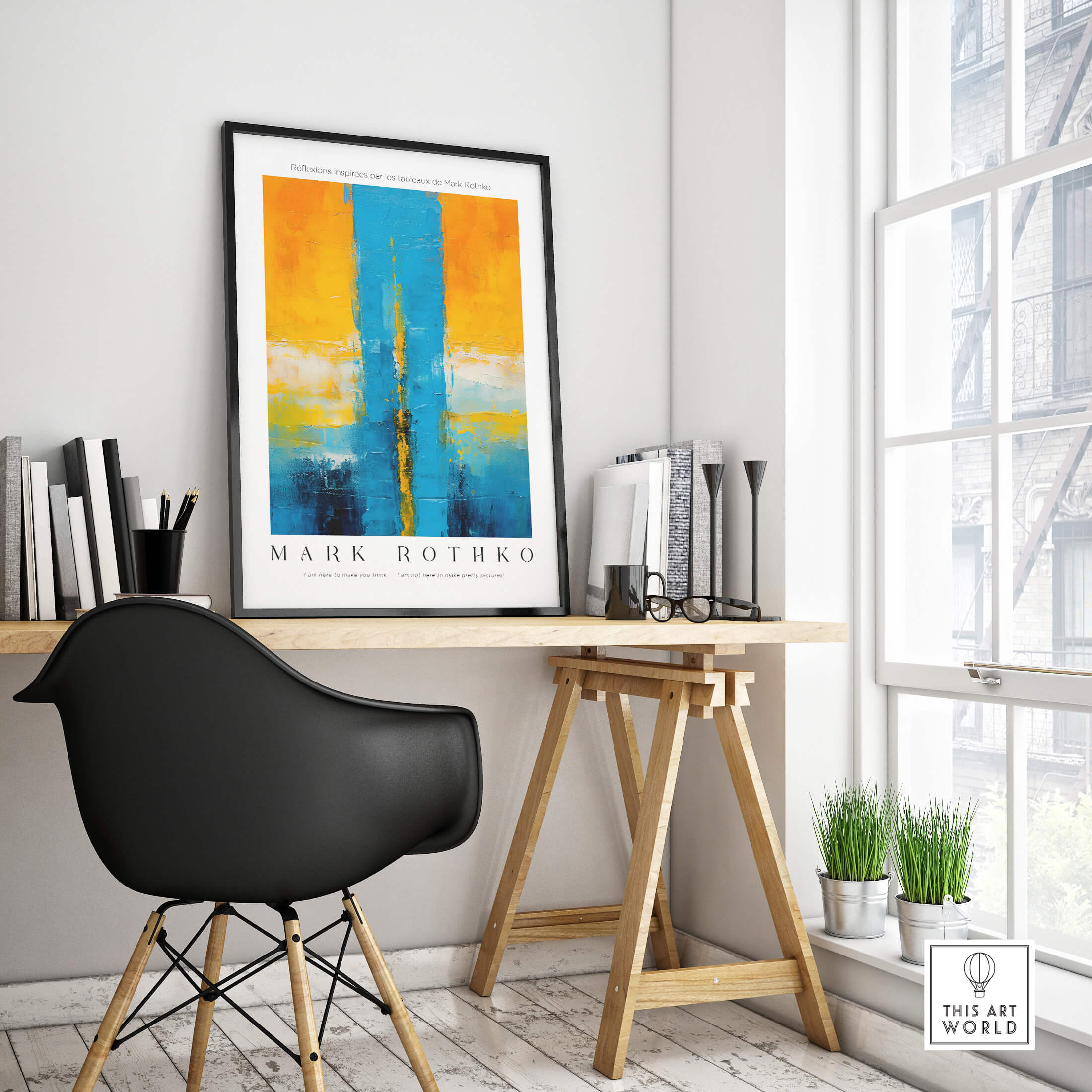 Rothko Style Color Block Abstraction Print | Modern Geometric Wall Art displayed in a stylish contemporary office setting.