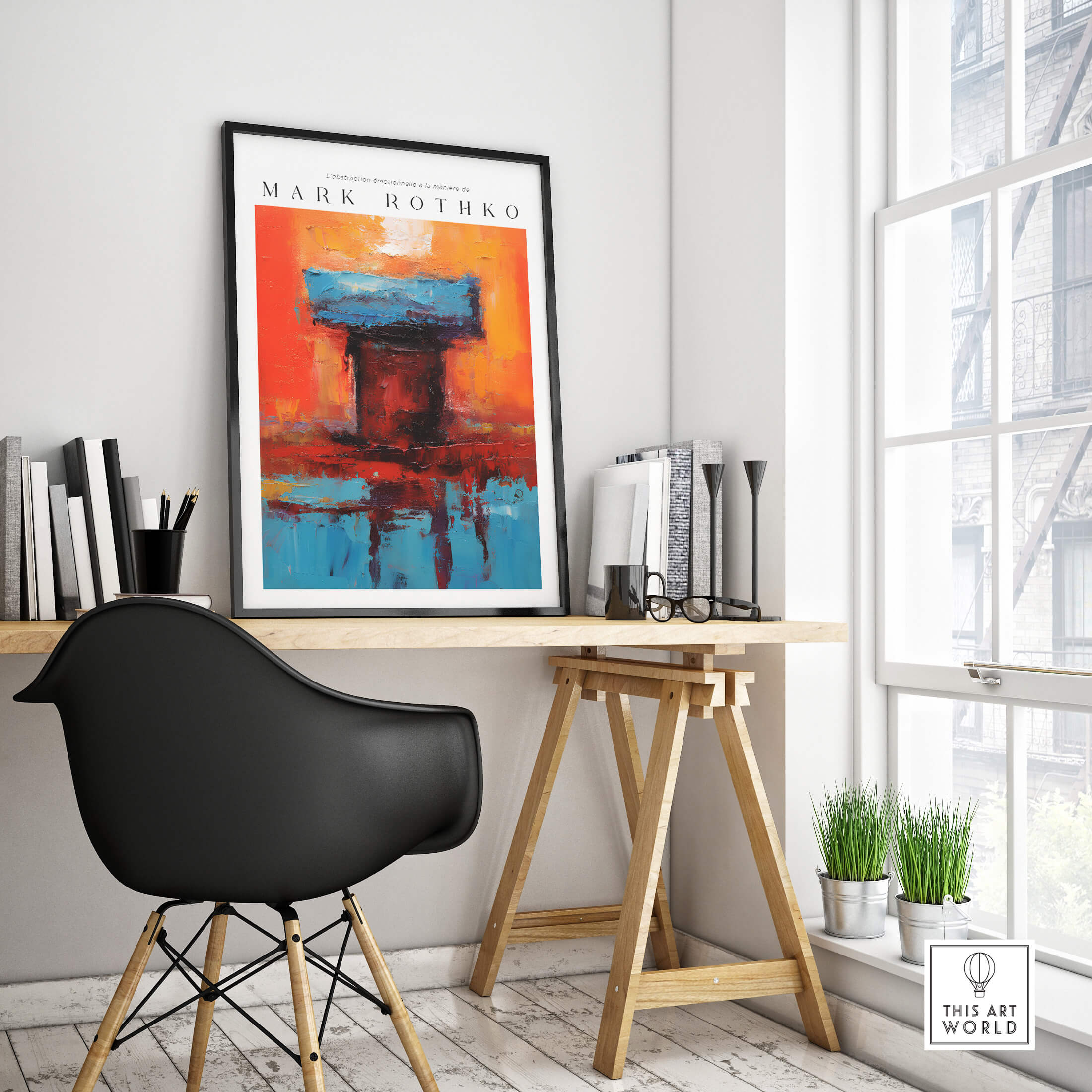Rothko Style Bold Color Contrast Painting Print | Modern Wall Decor showcasing vibrant colors in a modern office setting.