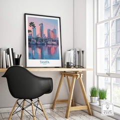 Tampa Florida Canvas Print | Sunset Bay & Sailboat Landscape Poster displayed in a modern workspace setting.