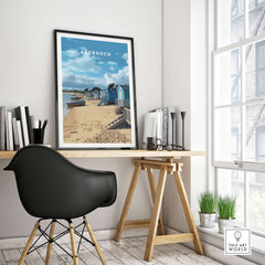 Abersoch Welsh Seaside Village Scene Print | Llyn Peninsula Home Art displayed in a bright home office setting.