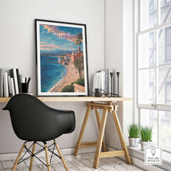 Ajaccio Canvas Print | French Travel Wall Decor showcased in a stylish indoor setting with a modern chair and desk.
