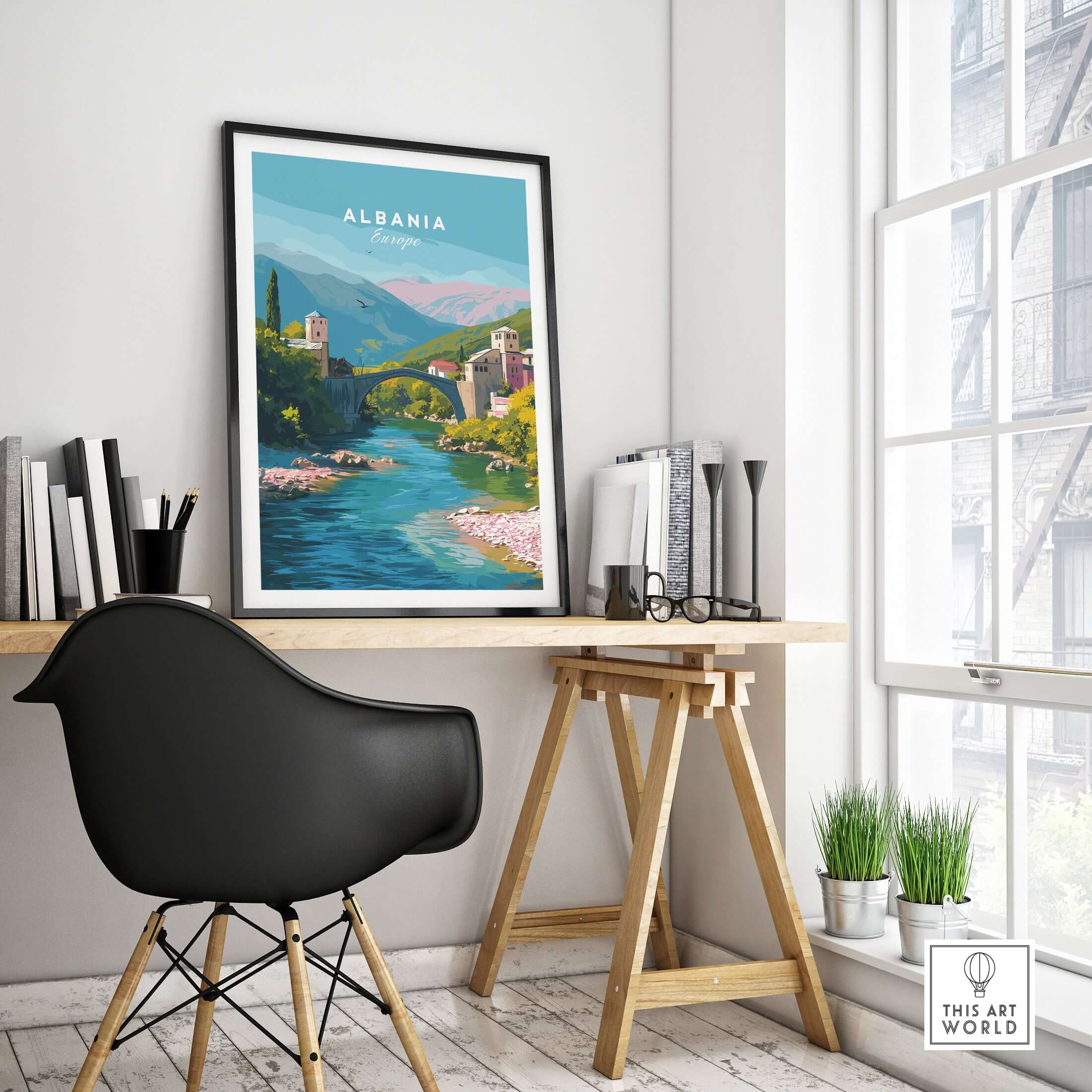 Albania Canvas Print | European Travel Wall Decor showcased in modern home office setting.