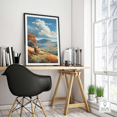 Peak District Scenic View Canvas Print | Derbyshire Home Wall Art displayed in a modern office setting.
