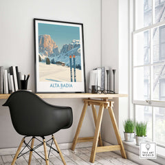 Alta Badia Italy Ski Wall Art showcasing the scenic Italian Alps, perfect for winter and travel decor.