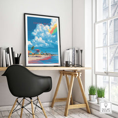 Cocoa Beach Lifeguard Stand Print - Florida Beach Wall Art displayed in a modern workspace with natural light.