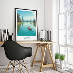Dhaka Print Bangladesh Buriganga River Poster - Bangladeshi Cityscape Decor showcasing vibrant cityscape and river.