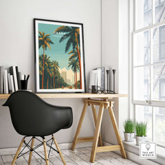 Dhaka Bangladesh Print - City Life Wall Art displayed in a modern room with a stylish desk and chair.