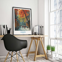 Hanoi Wall Art Vietnam Old Quarter - Traditional Vietnamese Life in a stylish home office decor.