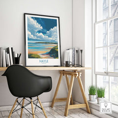 Hayle Wall Art - Cornish Nature Decor displayed in a modern workspace featuring ocean and sky scenery.