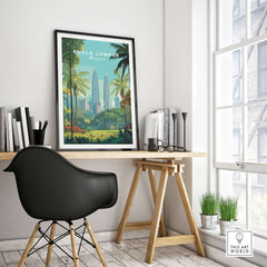 Kuala Lumpur Malaysia Petronas Towers Print - Skyscrapers & Nature Wall Art displayed in a modern workspace.