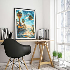 Larnaca Cyprus Poster - Travel Print displayed in a stylish home office setting with modern decor and natural light.