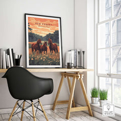 New Forest Print showcasing horses in a beautiful nature setting, ideal for home decor.