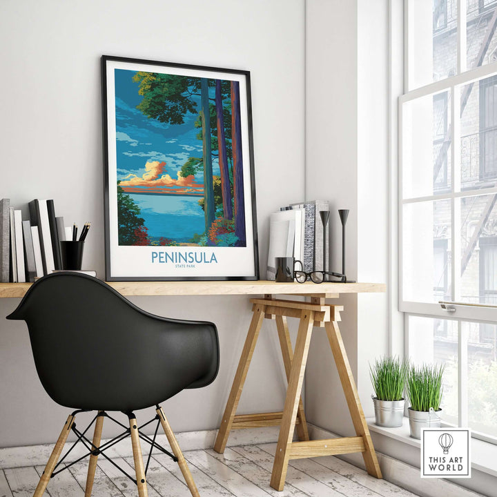 Vibrant trees landscape print of Peninsula State Park, Wisconsin decor for nature lovers.
