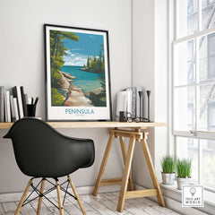 Peninsula State Park Green Bay Wall Art - Wisconsin State Park Decor displayed on a modern desk with natural light.