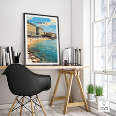 Trieste Poster Italy Travel Print showcasing the coastal scenery of Trieste in a stylish home office setting.