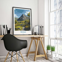 Tryfan Wall Art Wales Hiking Trail - Snowdonia National Park Decor displayed in a modern interior setting.