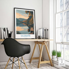Ullswater Lake District Boat Moorings Wall Art - English Countryside Decor displayed in modern interior setting.