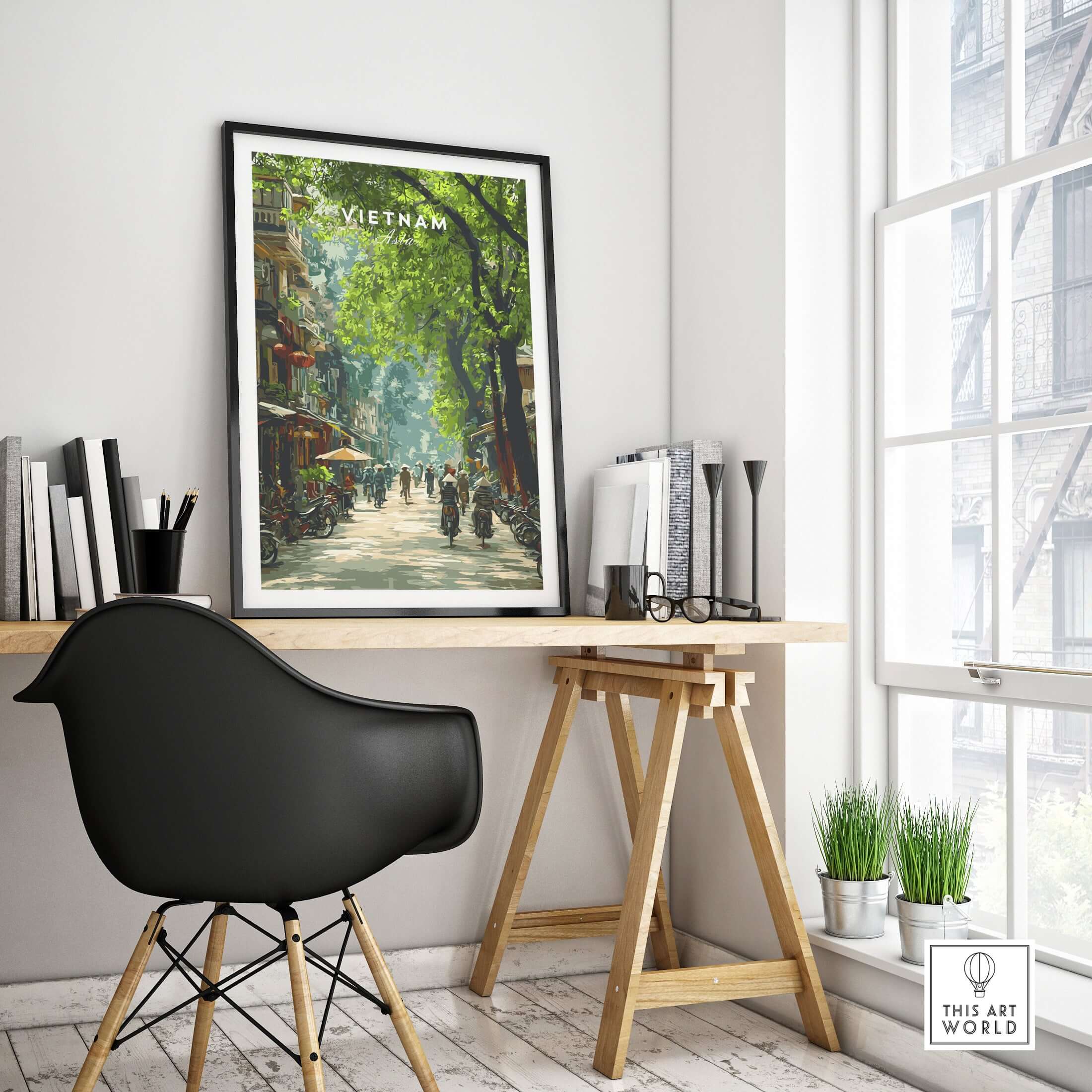 Vietnam Wall Art Poster showcasing vibrant street life in Vietnam, enhancing home decor with cultural richness.