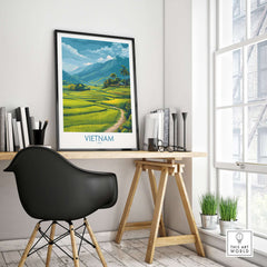 Vietnam Art Print - Southeast Asian Nature Poster displayed in a stylish home office setting.