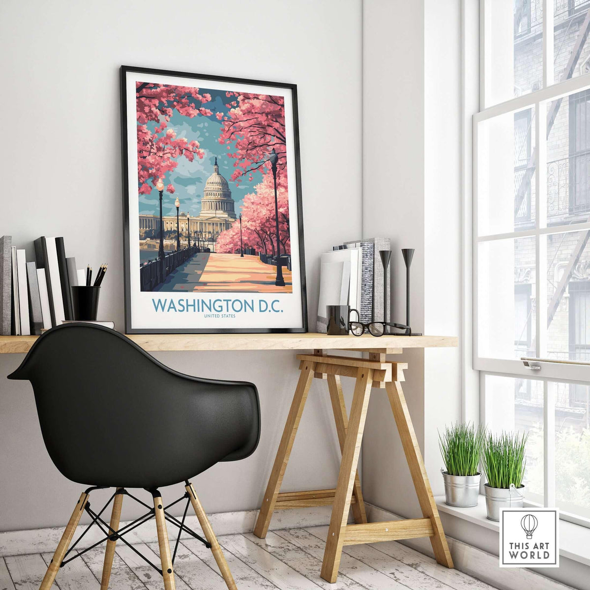 Washington D.C. US Capitol Wall Art - American Decor displayed in a stylish room, showcasing elegance and patriotism.