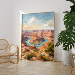 Dead Horse Point State Park Colorado River gooseneck watercolour art print large framed print beside a chair and plant