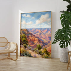 Grand Canyon National Park view from the South Rim watercolour art print large framed print beside a chair and plant