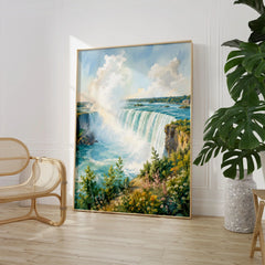 Niagara Falls State Park Horseshoe Falls watercolour art print large framed print beside a chair and plant
