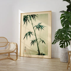 Green Bamboo Art Print – Japanese Botanical Wall Art — large framed print room setting chair plant