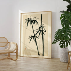 Bamboo Wall Art – Vintage Japanese Ink Print — large framed print room setting chair plant