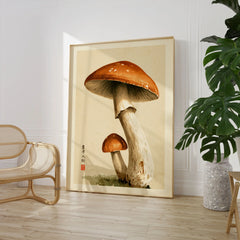 Mushroom Wall Art – Vintage Japanese Woodland Print — large framed print room setting chair plant
