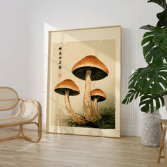 Mushroom Print – Japanese Forest Botanical Wall Art — large framed print room setting chair plant
