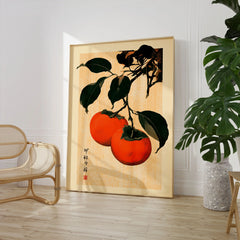 Persimmon Art Print – Japanese Botanical Kitchen Wall Art — large framed print room setting chair plant