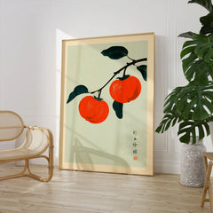Persimmon Wall Art – Vintage Japanese Fruit Print — large framed print room setting chair plant