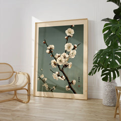 Plum Blossom Wall Art – Vintage Japanese Botanical Print — large framed print room setting chair plant
