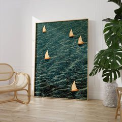 Sailing Boats Wall Art – Vintage Japanese Coastal Print — large framed print room setting chair plant