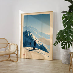 Ski Touring Art Print – Vintage Alpine Poster Wall Art — large framed print room setting chair plant