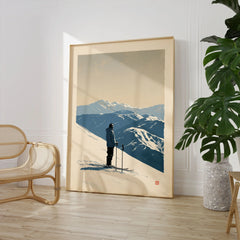 Ski Poster – Vintage Mountain Skier Wall Art — large framed print room setting chair plant
