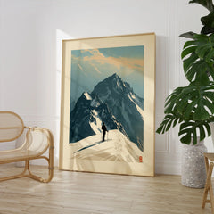 Ski Mountaineering Print – Vintage Alpine Summit Wall Art — large framed print room setting chair plant