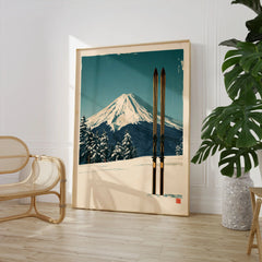 Mount Fuji Ski Poster – Vintage Japanese Alpine Print — large framed print room setting chair plant