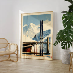 Retro Ski Poster – Vintage Skis Alpine Wall Art — large framed print room setting chair plant