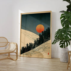 Ski Slope Art Print – Vintage Winter Sunset Wall Art — large framed print room setting chair plant
