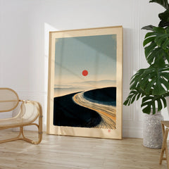 Minimalist Ski Poster – Japanese Red Sun Snow Wall Art — large framed print room setting chair plant