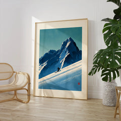 Ski Poster – Vintage Japanese Alpine Skiing Wall Art — large framed print room setting chair plant