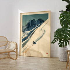 Downhill Skier Art Print – Vintage Ski Poster Wall Art — large framed print room setting chair plant