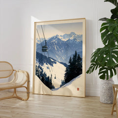 Ski Gondola Poster – Vintage Alpine Cable Car Wall Art — large framed print room setting chair plant
