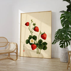 Strawberry Art Print – Vintage Japanese Botanical Wall Art — large framed print room setting chair plant