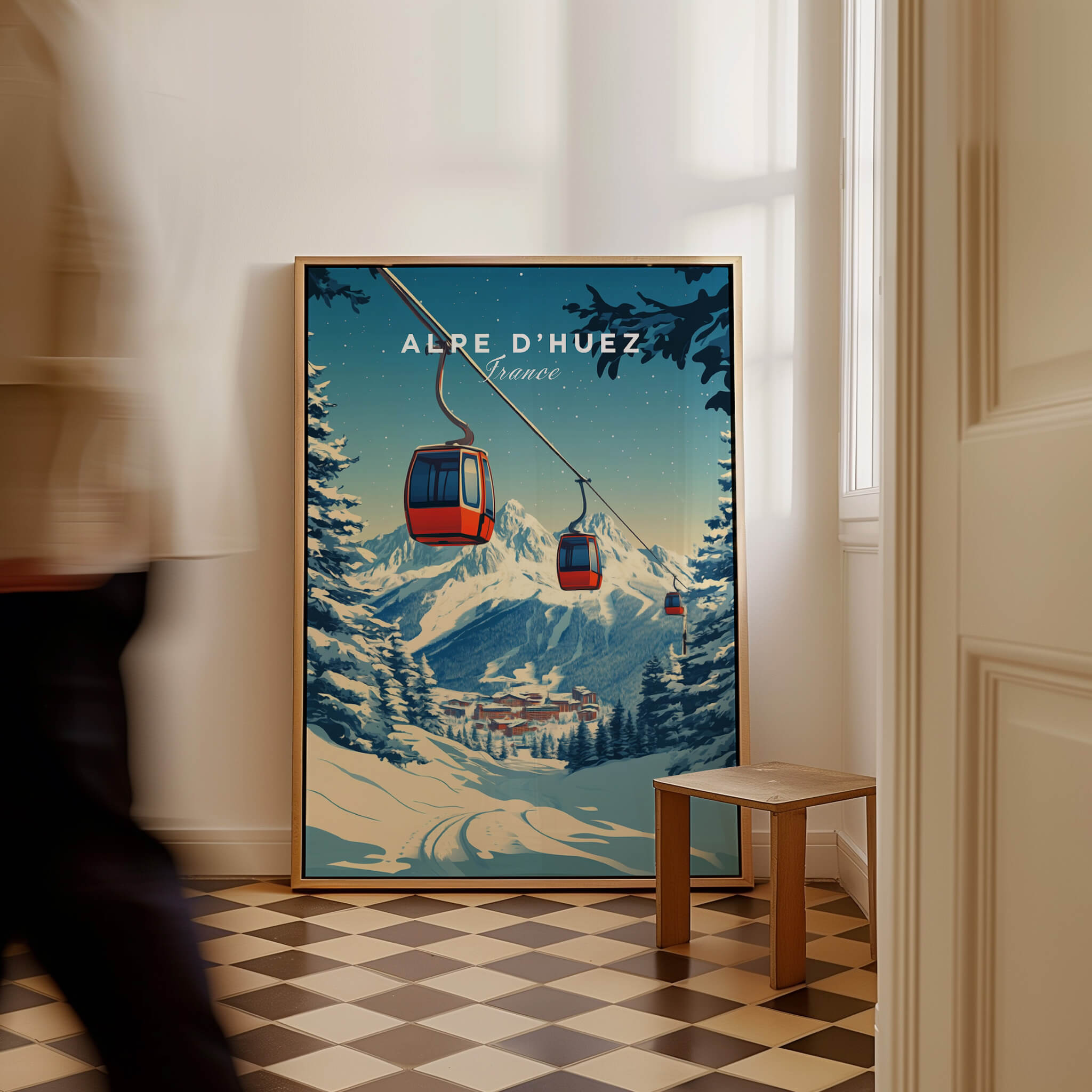Alpe d'Huez Print France featuring a picturesque mountain landscape with a ski lift, perfect for home decor.