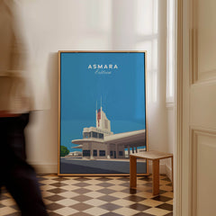 Asmara Travel Poster – Fiat Tagliero Futurist Architecture Art Print displayed in an interior setting.